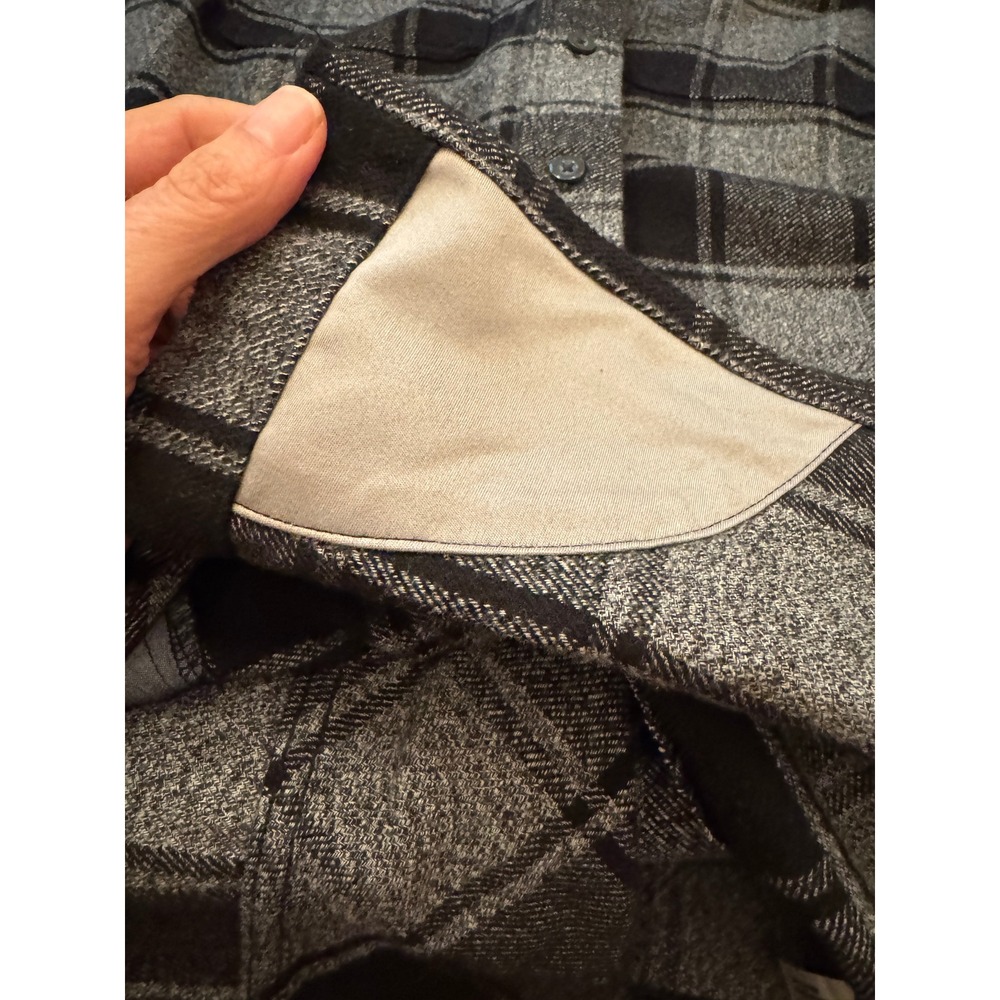 Duluth Folklore Flannel Duster Tunic Women Large Grey Plaid Long Sleeve Pocketed - Picture 9 of 11